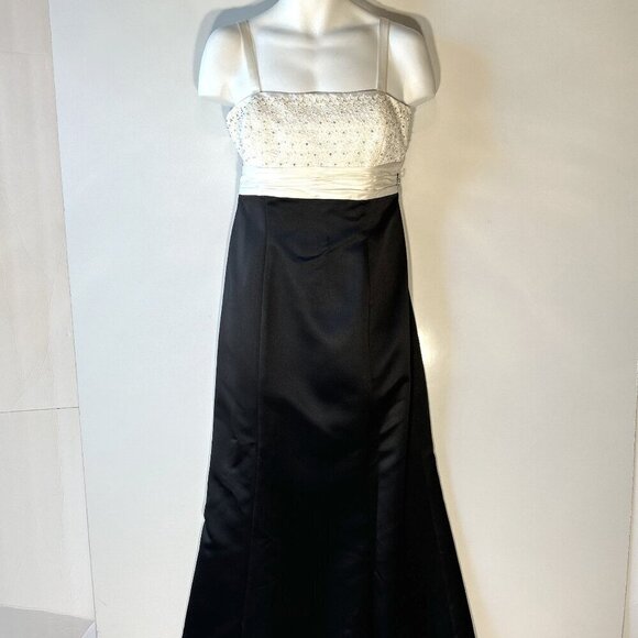 David's Bridal 2pc SZ16 Black & White Satin Lace Beaded Formal Wedding Black Tie - Picture 3 of 12